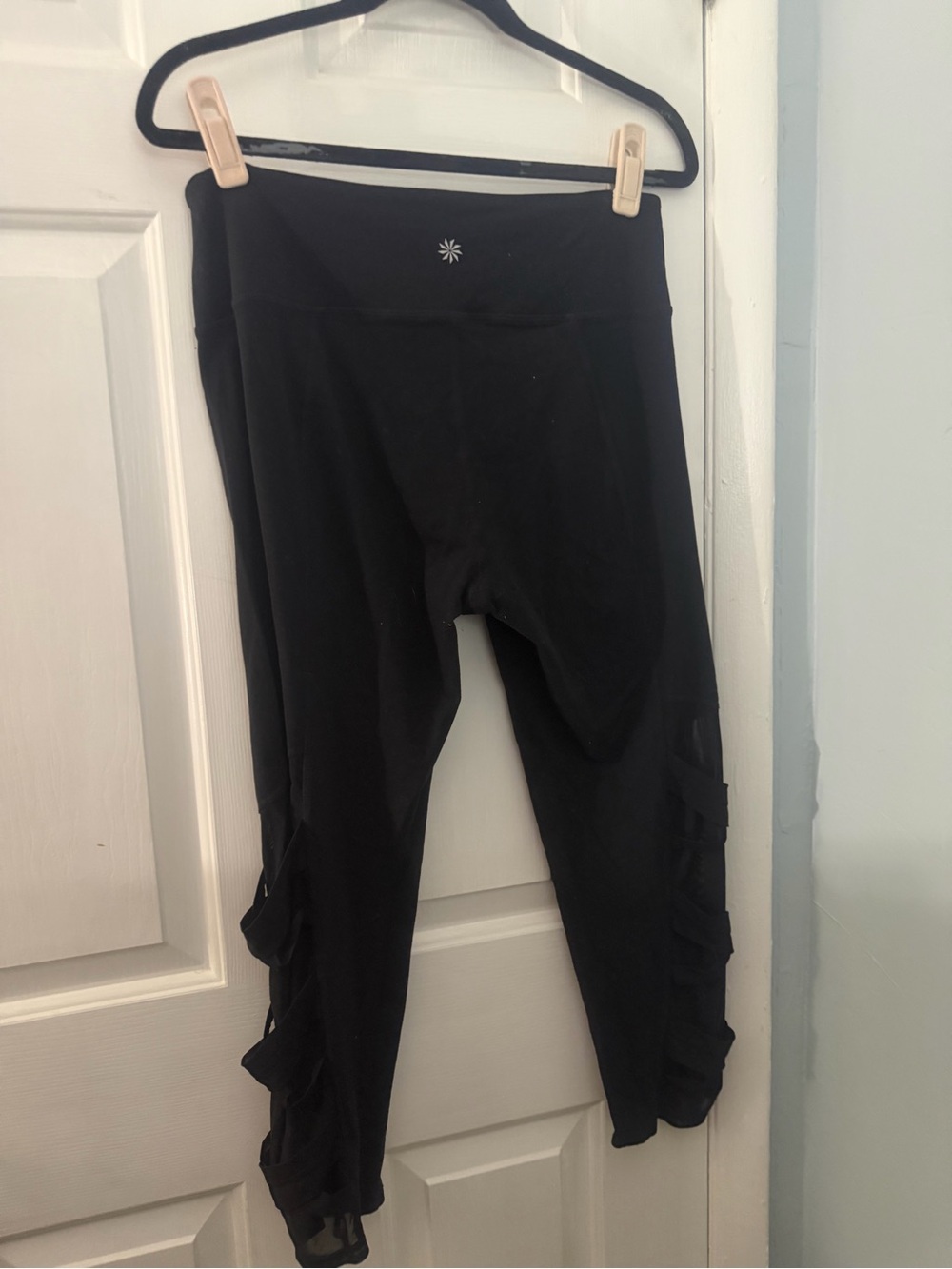 Athleta Black Mesh Strappy Cropped Leggings Size L - Picture 2 of 9